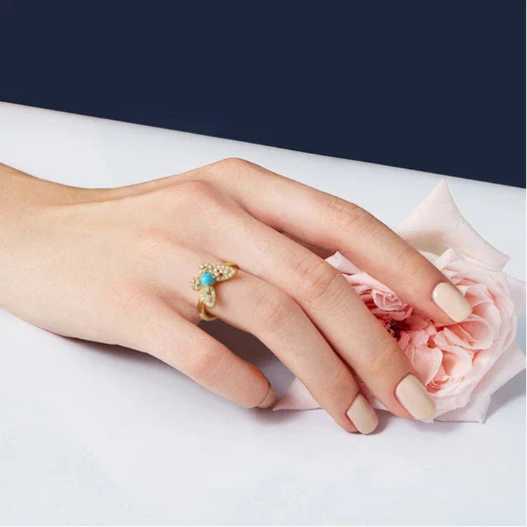 Lucky Butterfly Natural Turquoise Butterfly Vintage Ring - OOAKB