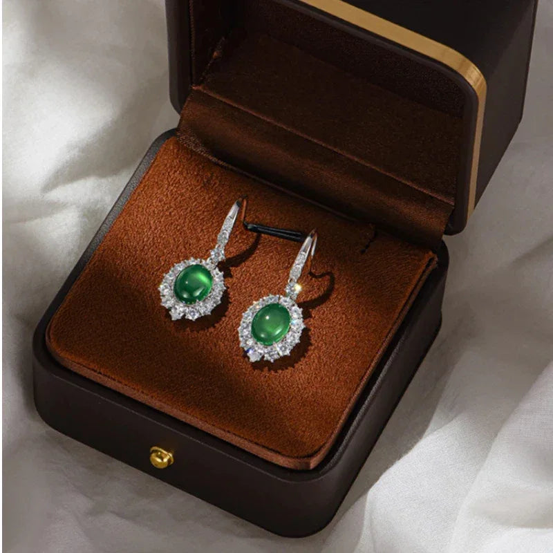 Chrysoprase Earrings S925 Silver Women's Style - OOAKB