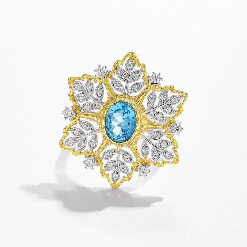 Topaz S925 Silver Snowflake Adjustable Ring
