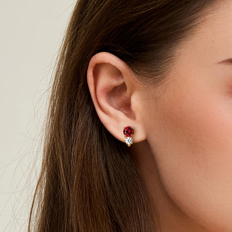 Four-Claw Double-Diamond Ruby Earrings S925 Silver Women's