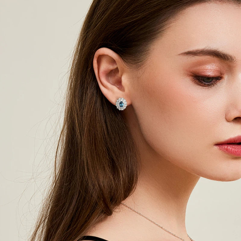 Topaz London Blue Sunflower Earrings S925 Silver Women's Style