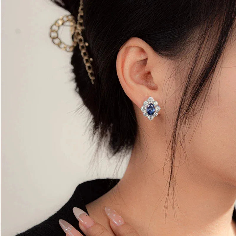 Tanzanite Diamond-Shaped Earrings S925 Silver Women's Style - OOAKB