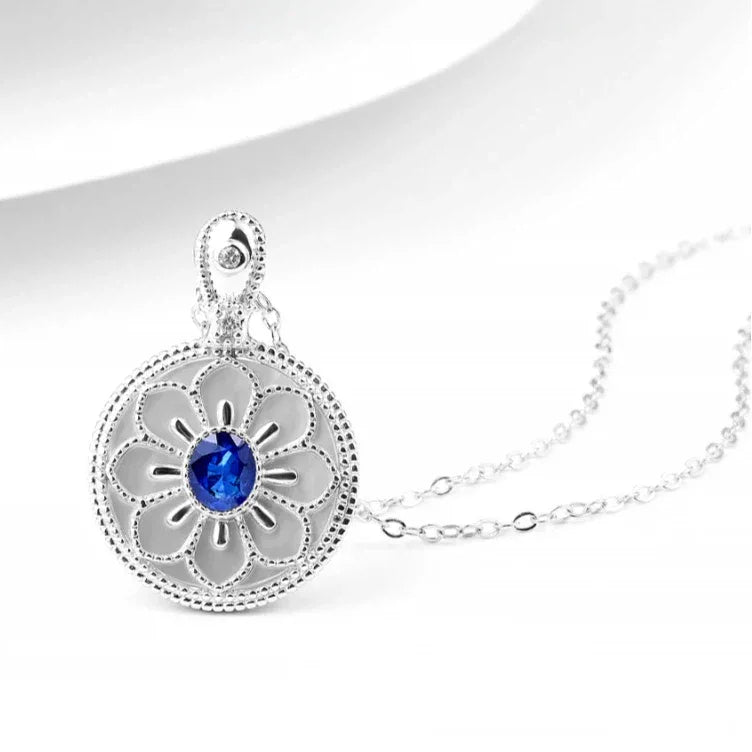 Sapphire S925 Silver Flower Border Collarbone Necklace - OOAKB