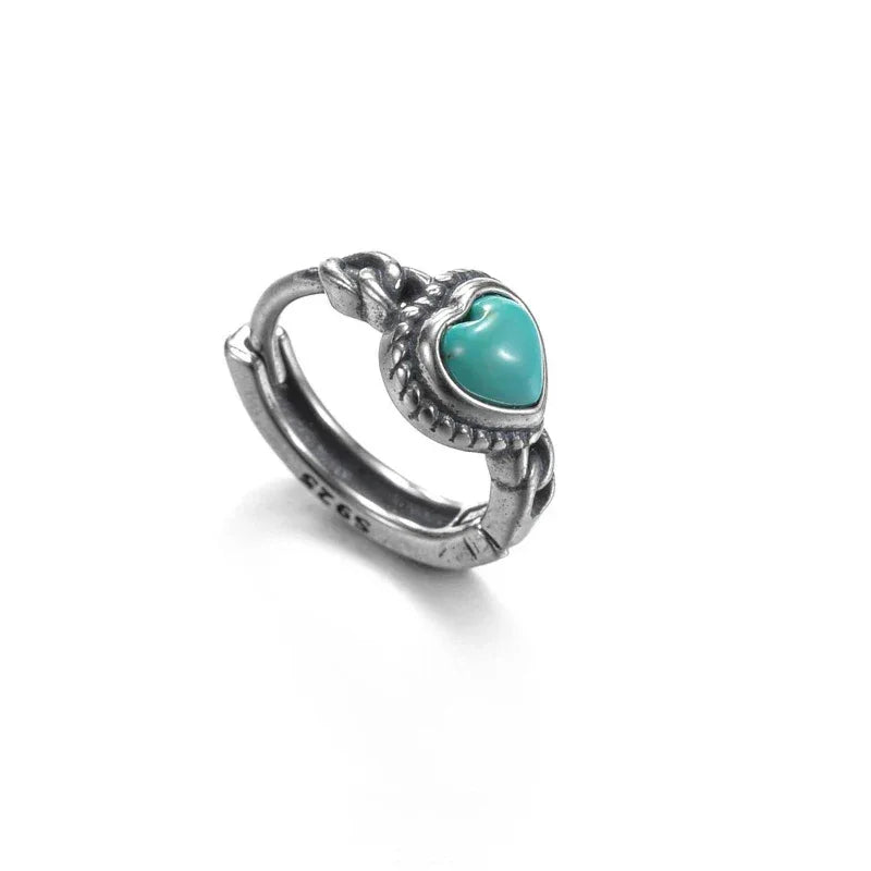 Silver Turquoise Heart Hoop Earrings - OOAKB