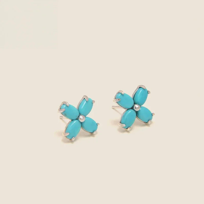 Natural Turquoise Clover Luxury Earrings - OOAKB