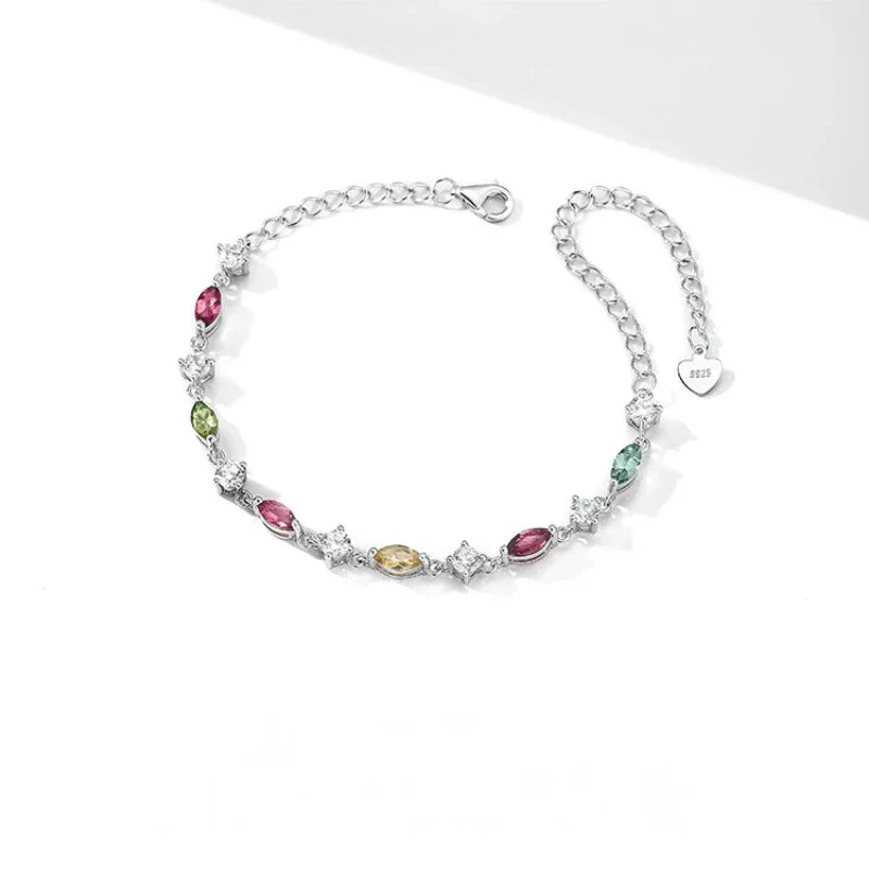 Natural Tourmaline Rainbow Bracelet Women's Style S925 Silver - OOAKB