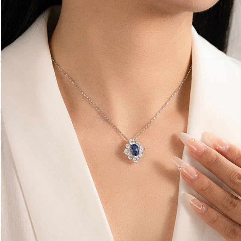 Tanzanite Diamond Pendant Necklace S925 Silver Women's - OOAKB