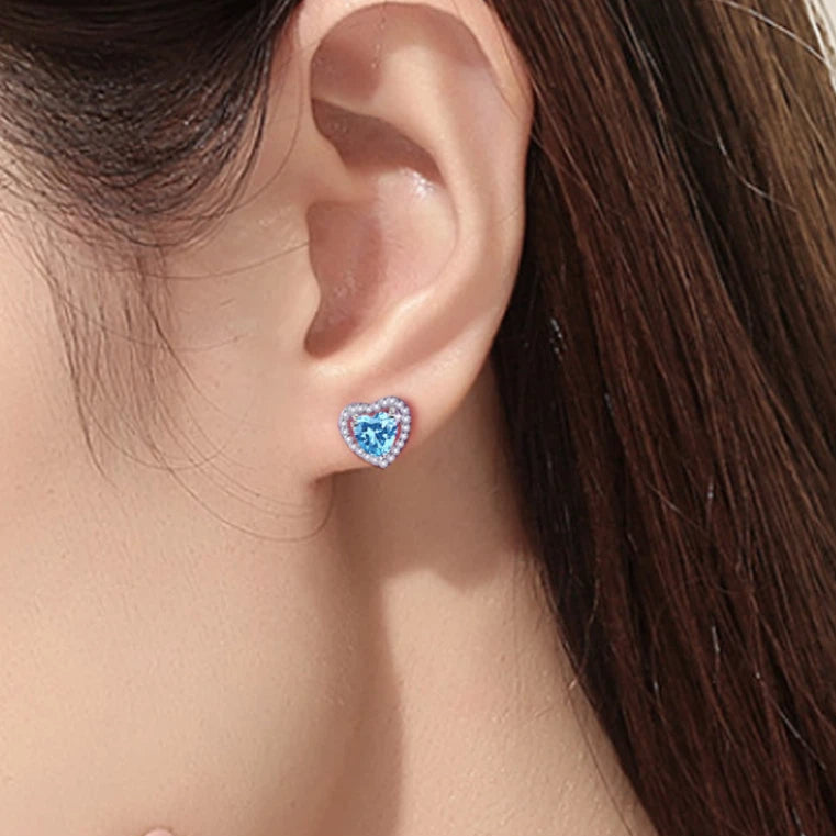Blue Topaz S925 Silver Heart-Shaped Earrings