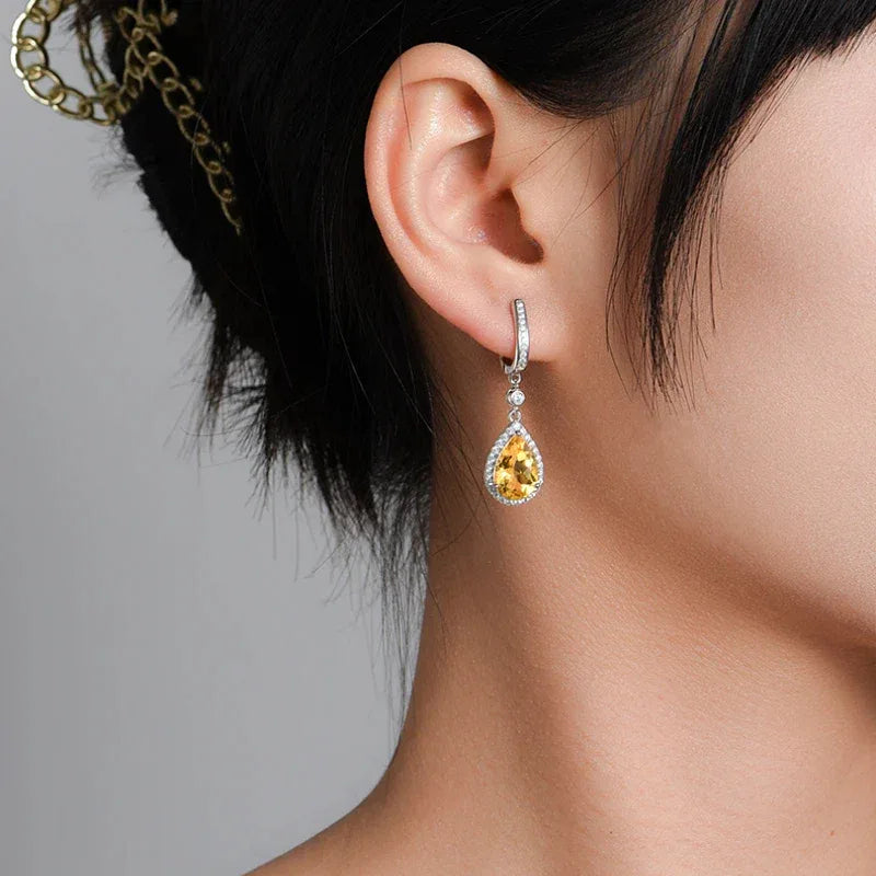 Citrine Teardrop Earrings S925 Silver Women's - OOAKB