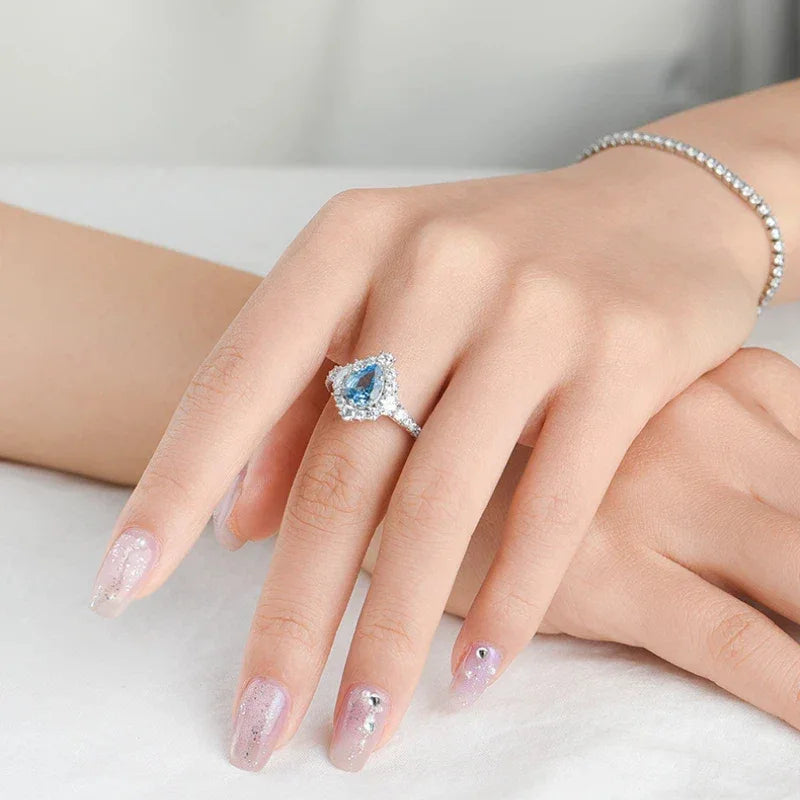Natural Topaz Ice Blue Small Water Drop Ring Women's Style - OOAKB