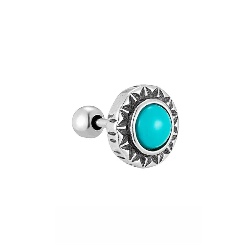 S925 Silver Vintage Antiqued Turquoise Earrings - OOAKB