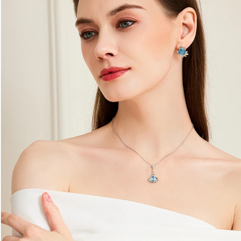 Natural Topaz Small Water Drop Fan Mini Skirt Necklace Women's Style