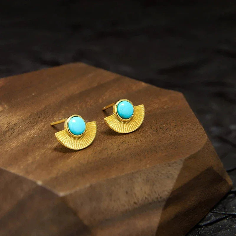 Natural Turquoise Fan-Shaped Earrings - OOAKB
