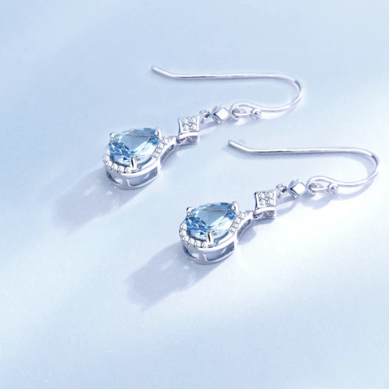 Blue Topaz S925 Silver Teardrop Earrings