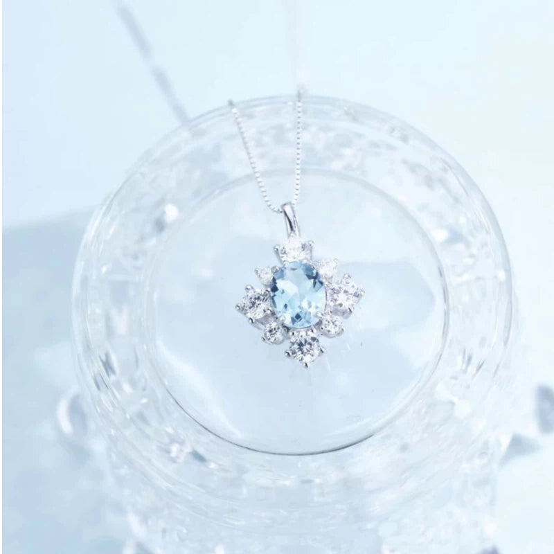 Sea Blue Topaz S925 Silver Snowflake Necklace