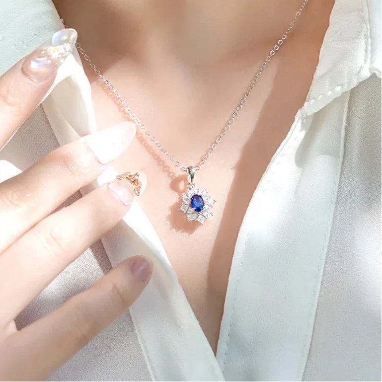 Sapphire S925 Silver Snowflake Shape Collarbone Necklace - OOAKB