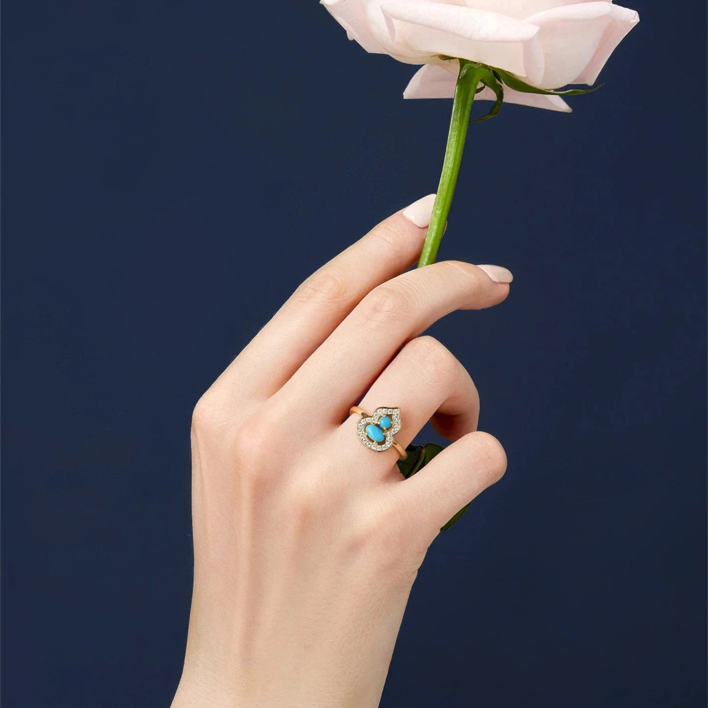 Turquoise Gourd Adjustable Ring Women's Style S925 Silver - OOAKB