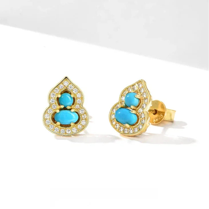 Blessing Gourd Turquoise Earrings S925 Silver - OOAKB