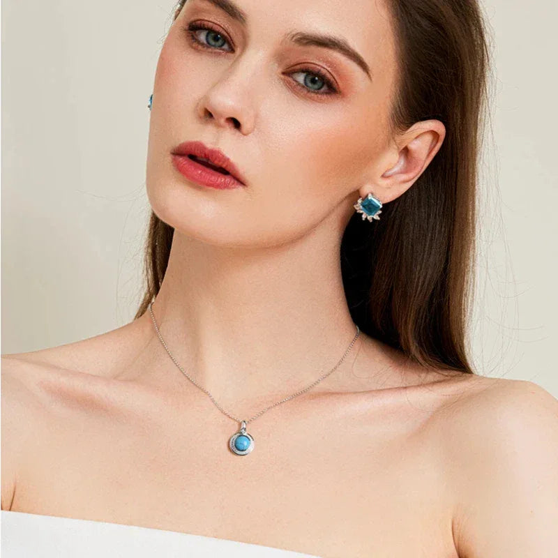 Round Disc Turquoise Necklace S925 Silver Women's Style - OOAKB