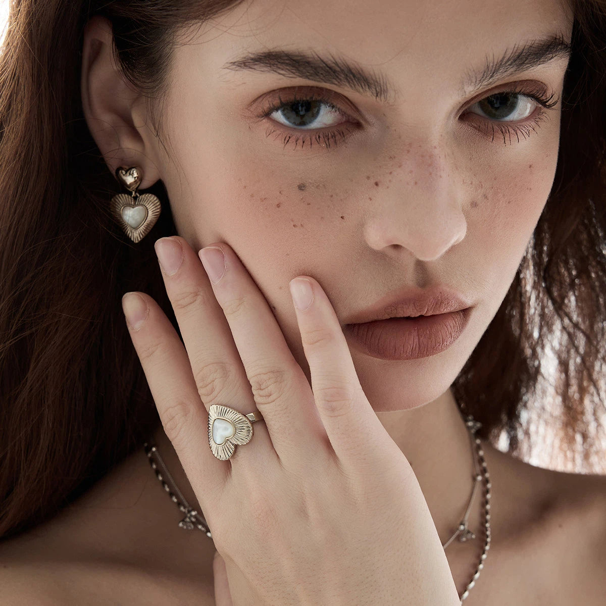 Maillard Retro Heart-Shaped Pearl Open Ring