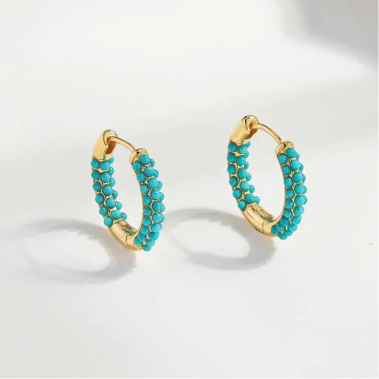 Turquoise Round Bead S925 Silver Earrings - OOAKB
