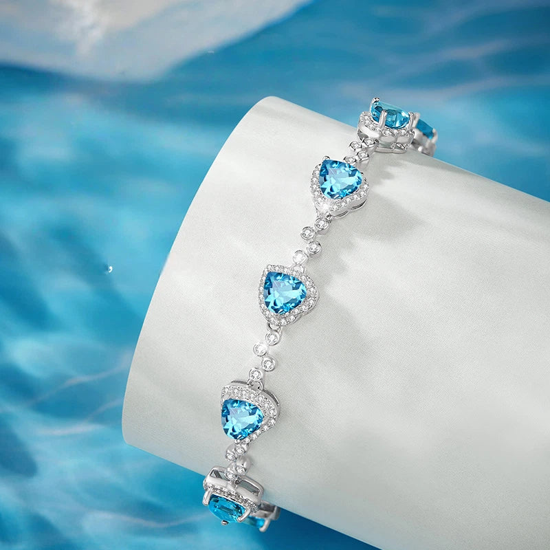 London Blue Heart-Shaped Topaz S925 Silver Bracelet