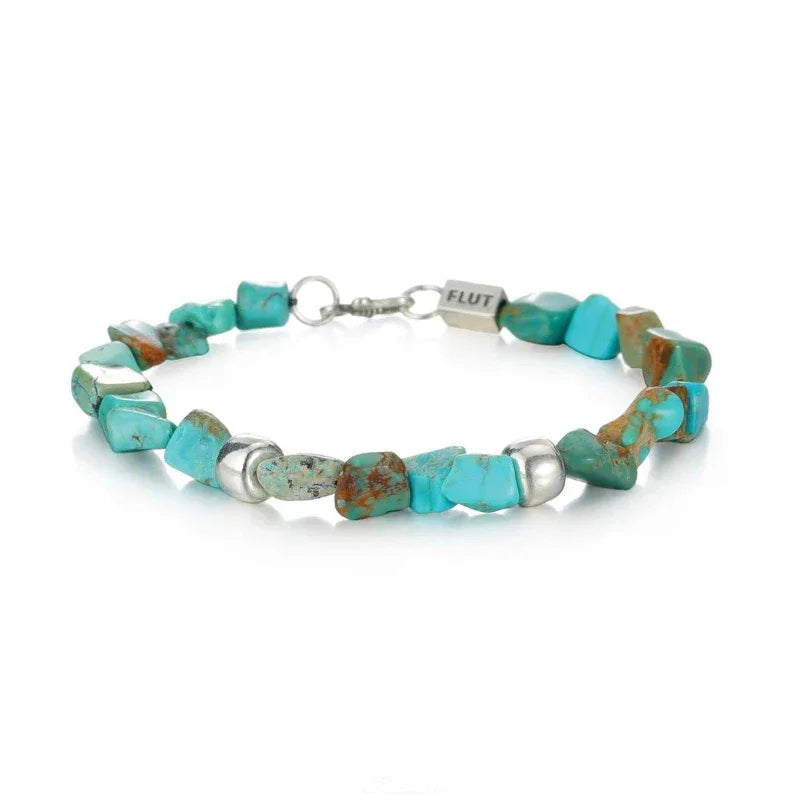 S925 Silver Turquoise Beaded Bracelet Unisex - OOAKB