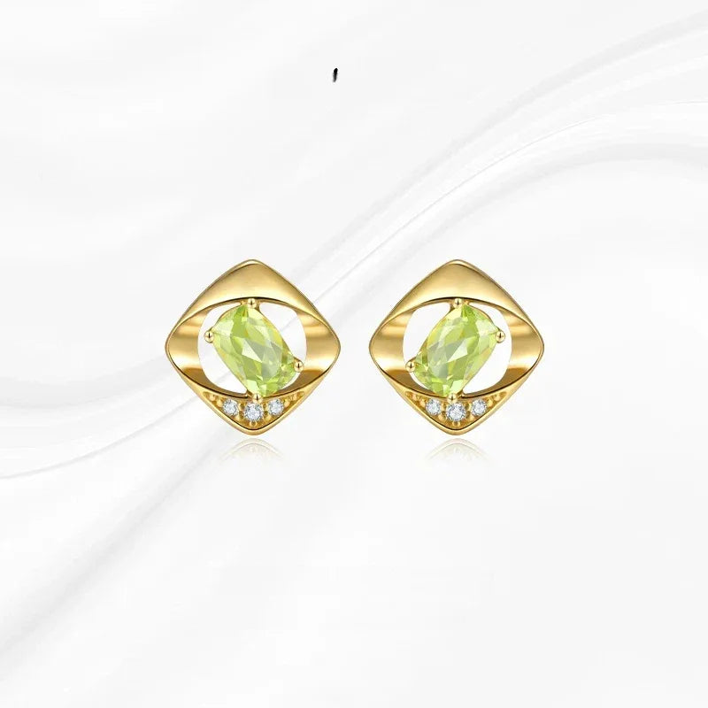 Natural Square Hollowed-Out Peridot Earrings - OOAKB