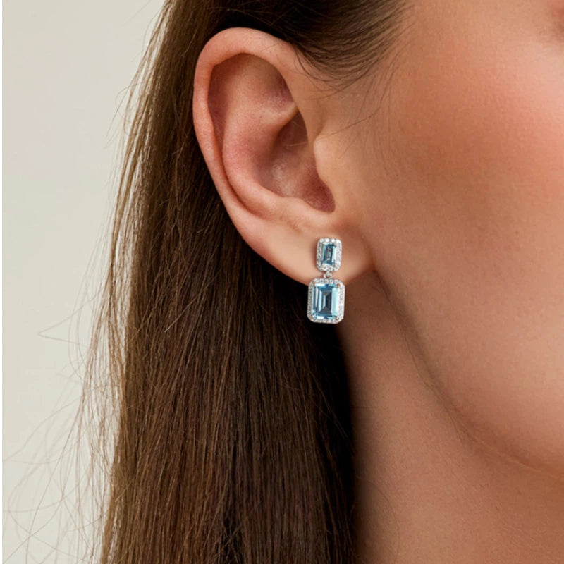 Double-Layer Square Natural Topaz Earrings S925 Silver