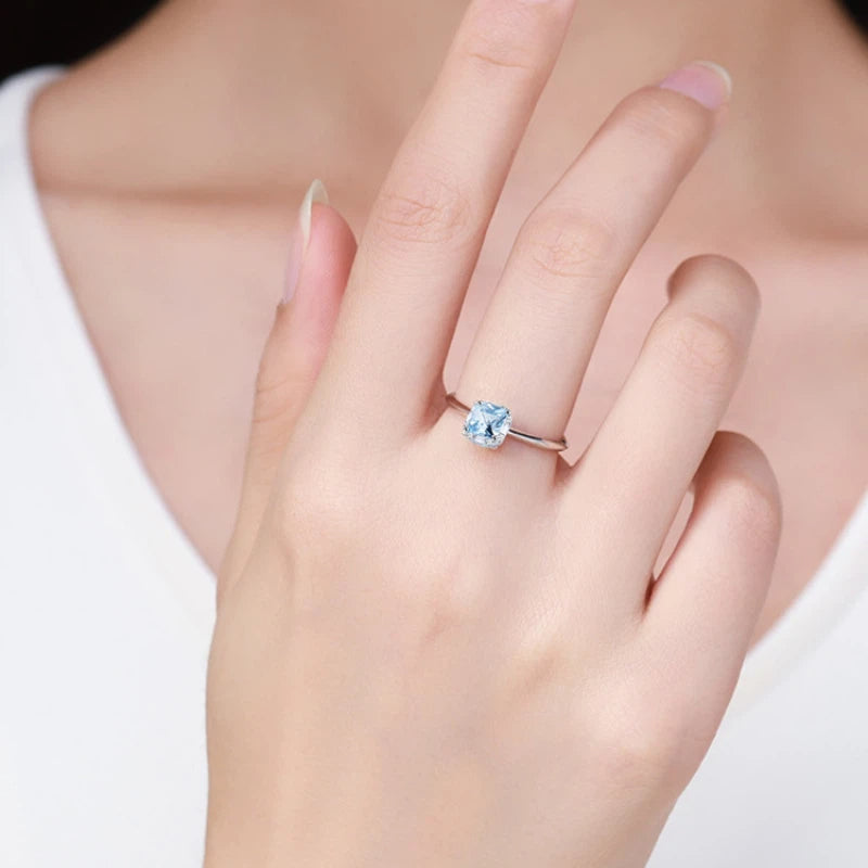 Sea Blue Topaz S925 Silver Open Ring