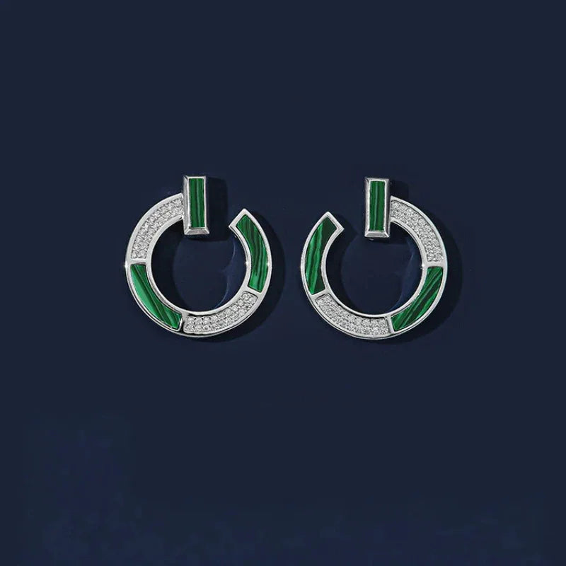 Malachite Small Round Disc Coin Earrings S925 Silver - OOAKB