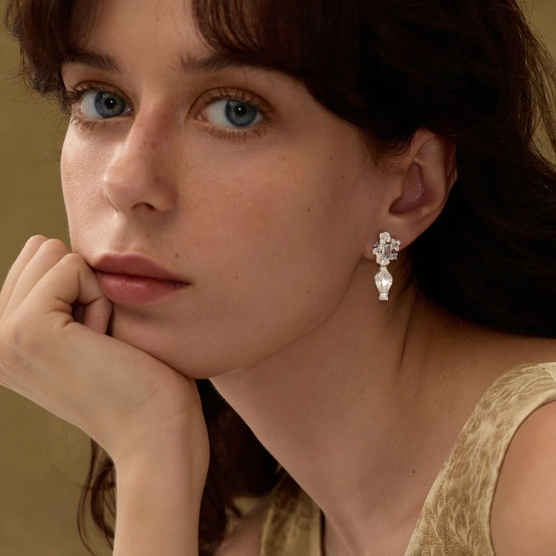 Topaz S925 Silver Detachable Flower Earrings