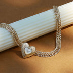 Retro Old Money Style Heart-Shaped Pearl Collarbone Chain