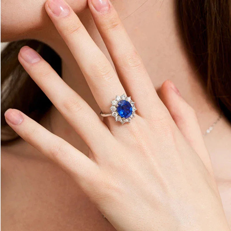 Sapphire Oval Ring S925 Silver Women's Style - OOAKB