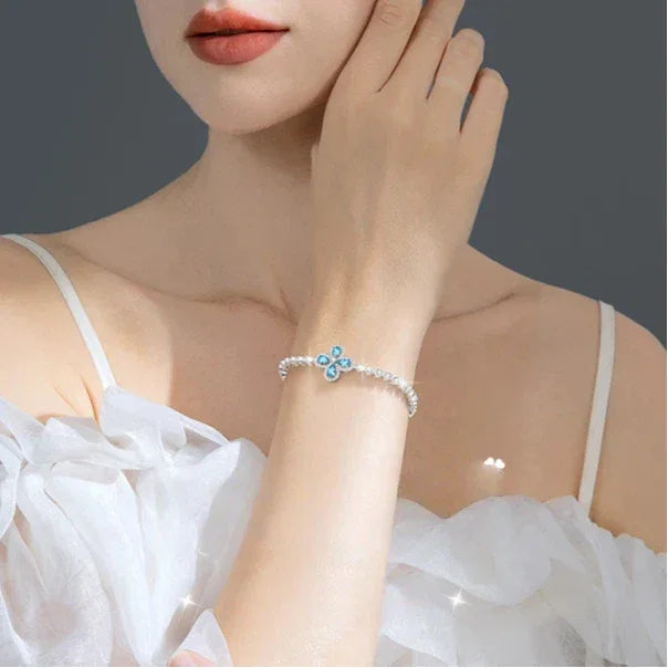 London Blue Topaz S925 Silver Four-Leaf Clover Bracelet - OOAKB