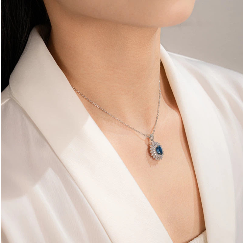 Topaz Full-Diamond Pigeon Egg Necklace S925 Silver Women's Style