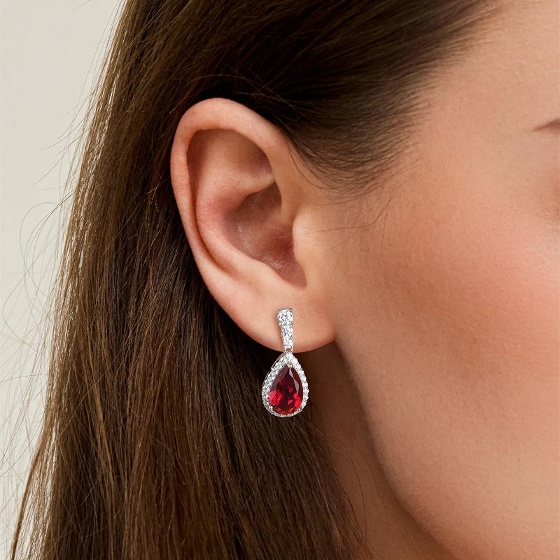 Ruby Teardrop Earrings S925 Silver Women's Style