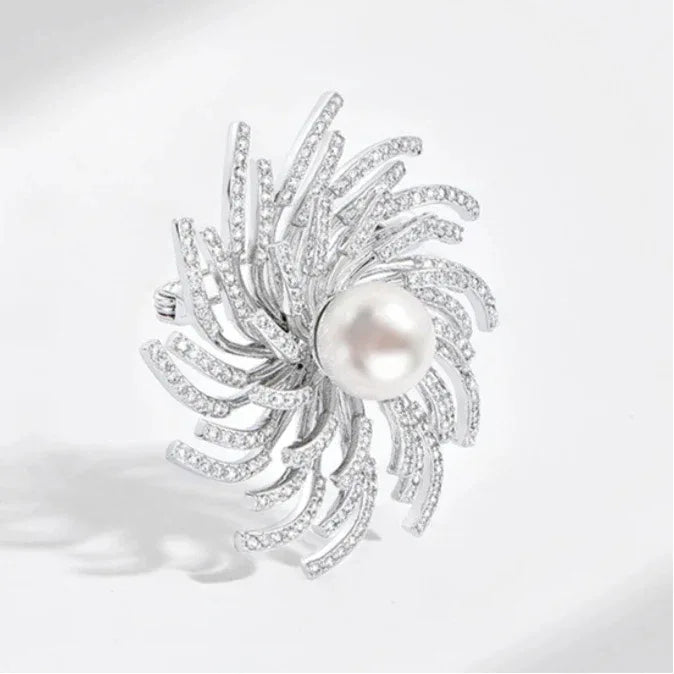 Pearl Spark Fire Vortex Rotatable Brooch S925 Silver Women's Style - OOAKB