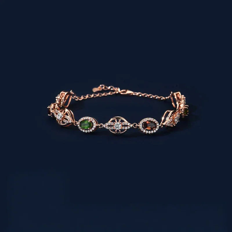 Rose Gold Tourmaline Bracelet S925 Silver Women's Style - OOAKB