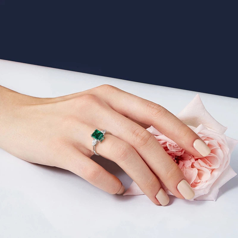 Emerald Princess Cut Adjustable Ring S925 Silver Women's Style
