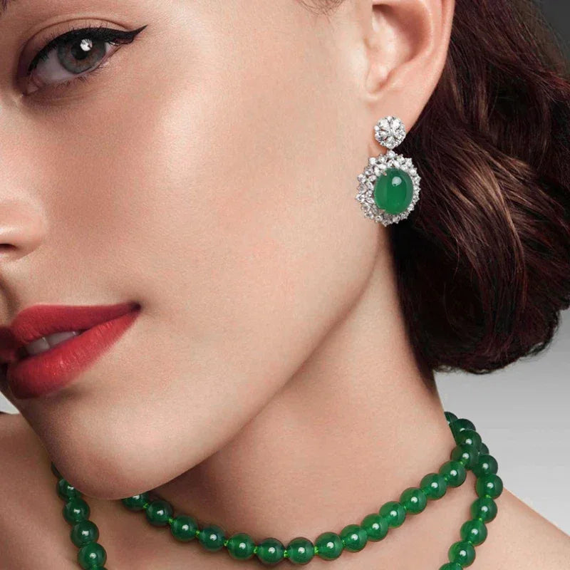 Chrysoprase Neo-Chinese Cabochon Earrings S925 Silver - OOAKB