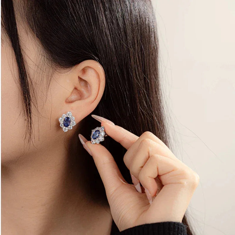 Tanzanite Diamond-Shaped Earrings S925 Silver Women's Style - OOAKB