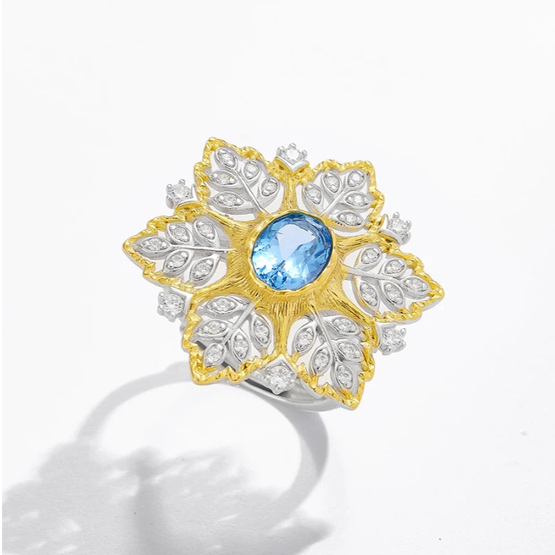 Topaz S925 Silver Snowflake Adjustable Ring