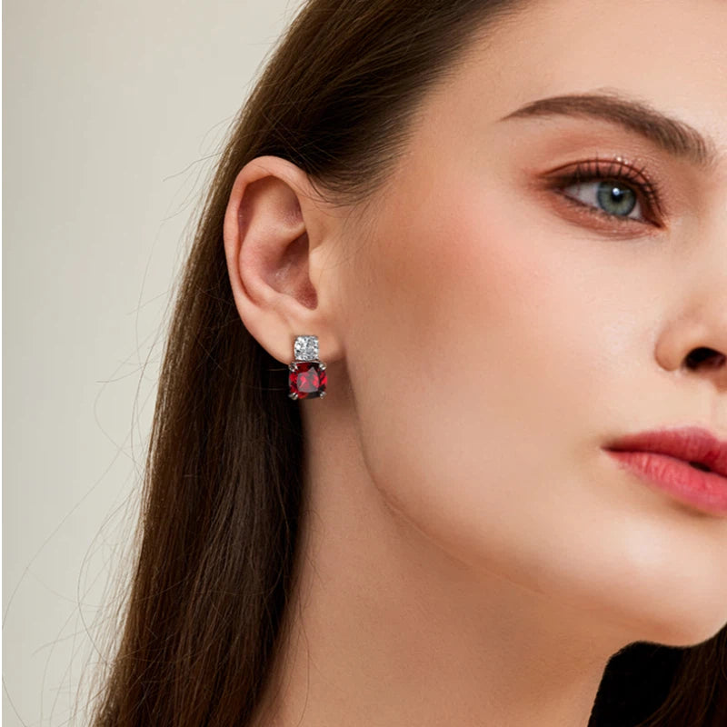 Ruby & Sapphire Lighthouse Earrings S925 Silver Women's Style