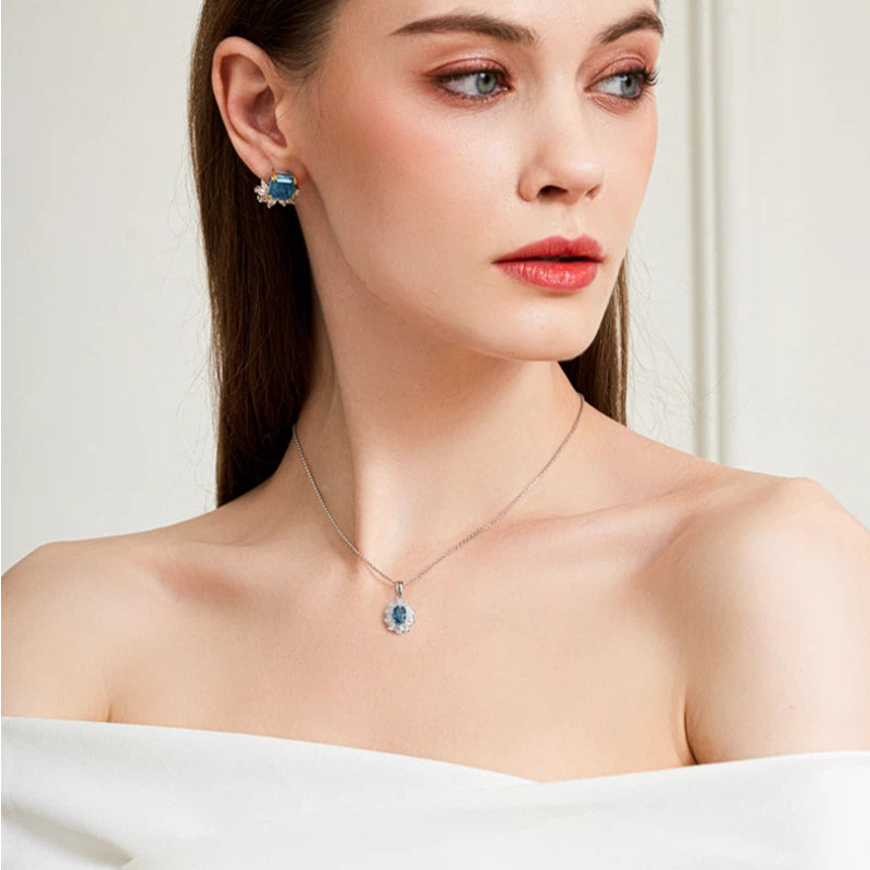 Natural Topaz Snowflake Necklace S925 Silver Women's Style