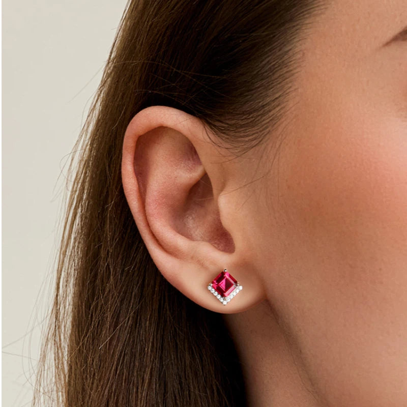Ruby Rhombus Small Square Sugar Earrings