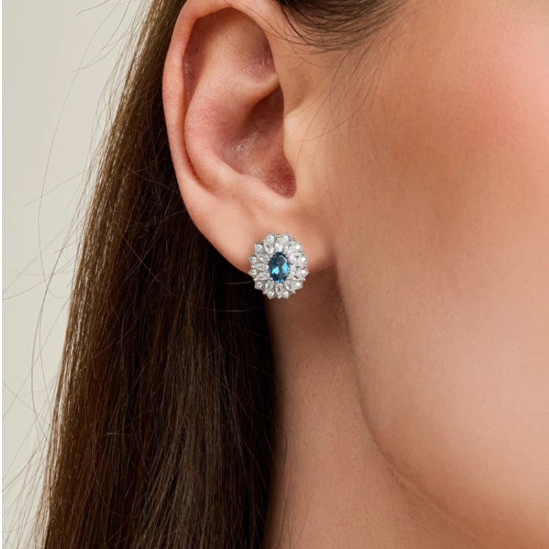 Topaz London Blue Sunflower Earrings S925 Silver Women's Style