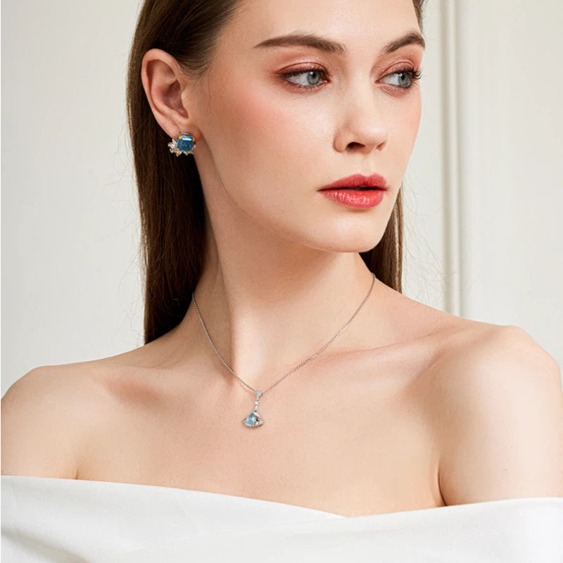 Natural Topaz Small Water Drop Fan Mini Skirt Necklace Women's Style