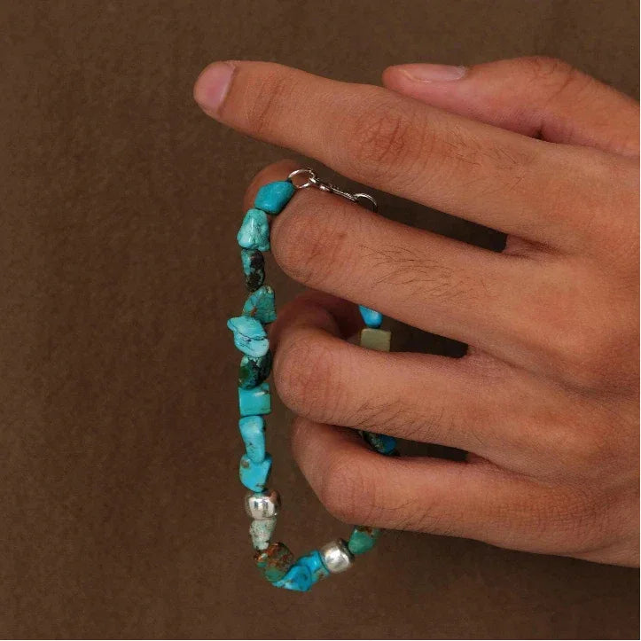 S925 Silver Turquoise Beaded Bracelet Unisex - OOAKB