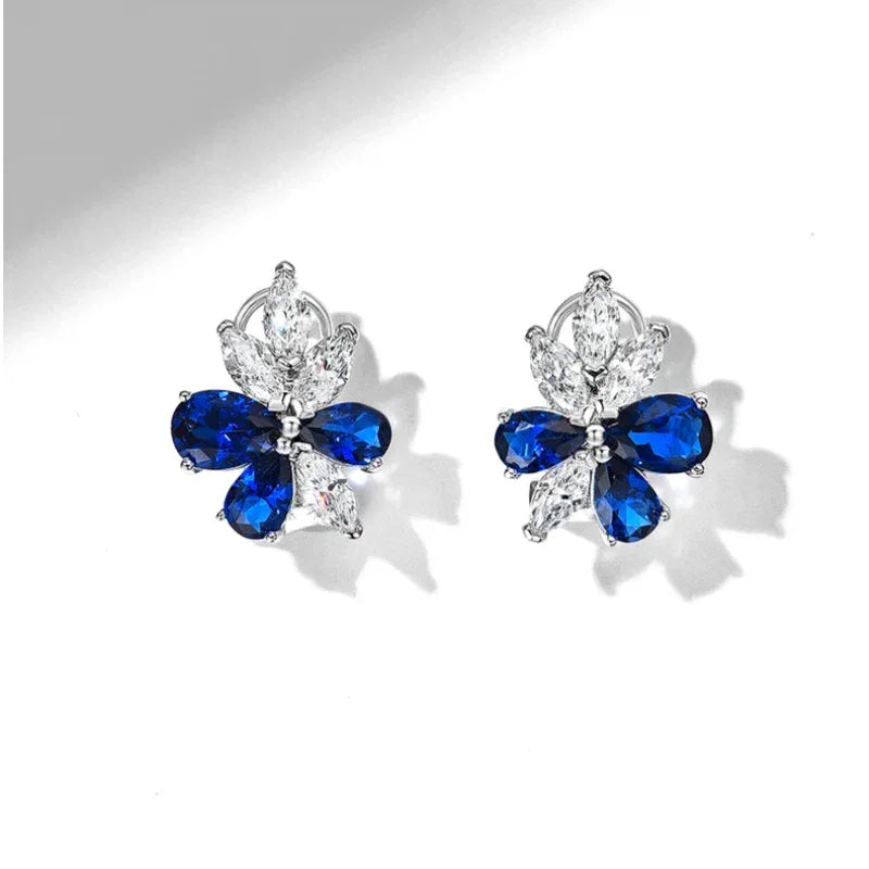 Sapphire Flower Earrings S925 Silver Women's Style - OOAKB